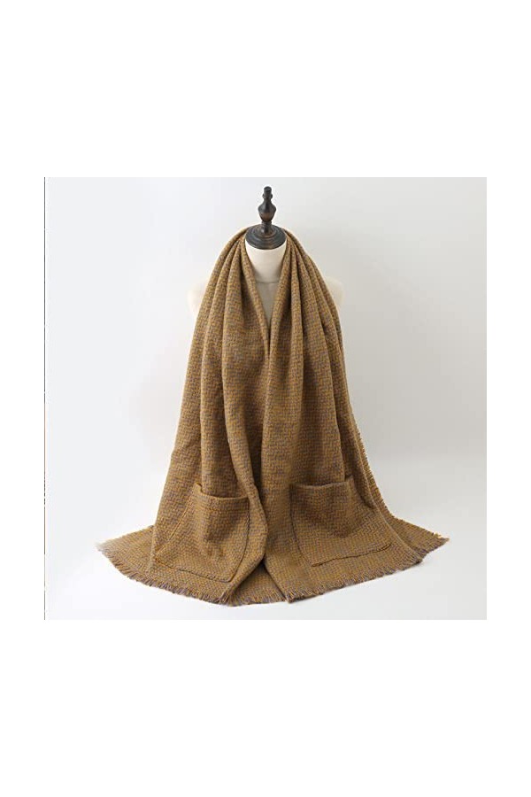 Écharpe Chaude Femme,Écharpe Tartan pour Femme Cashmere Feel Warm Pashmina Châle Plaid avec Poche Twill Jaune Wrap Écharpe Hi