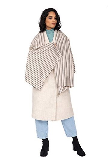 likemary Écharpe dhiver rayée 100 % laine mérinos pure – Étole pashmina – Cadeau éthique – Tissée à la main – Rayures coloré