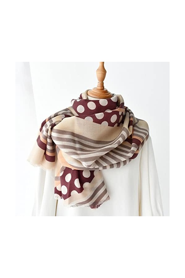 WYCSDD Violet Laine Wrap Imprimé Points Et Rayures Longue Écharpe Femmes Mince Mode Casual Pashmina Bandana Dames Automne Hiv