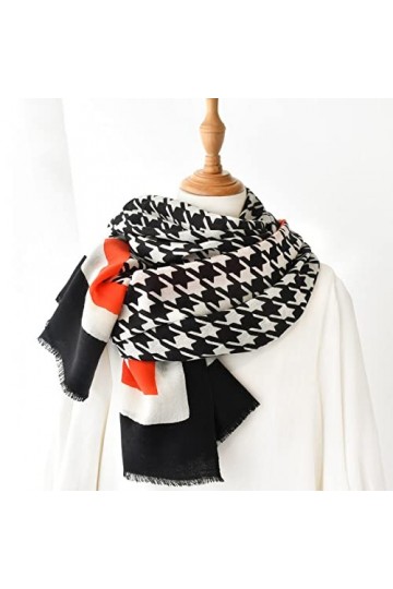 WYCSDD Châle en Laine Classique Noir Blanc Pied-de-Poule Longue écharpe Femmes Mince Mode décontracté Marron Pashmina Bandana