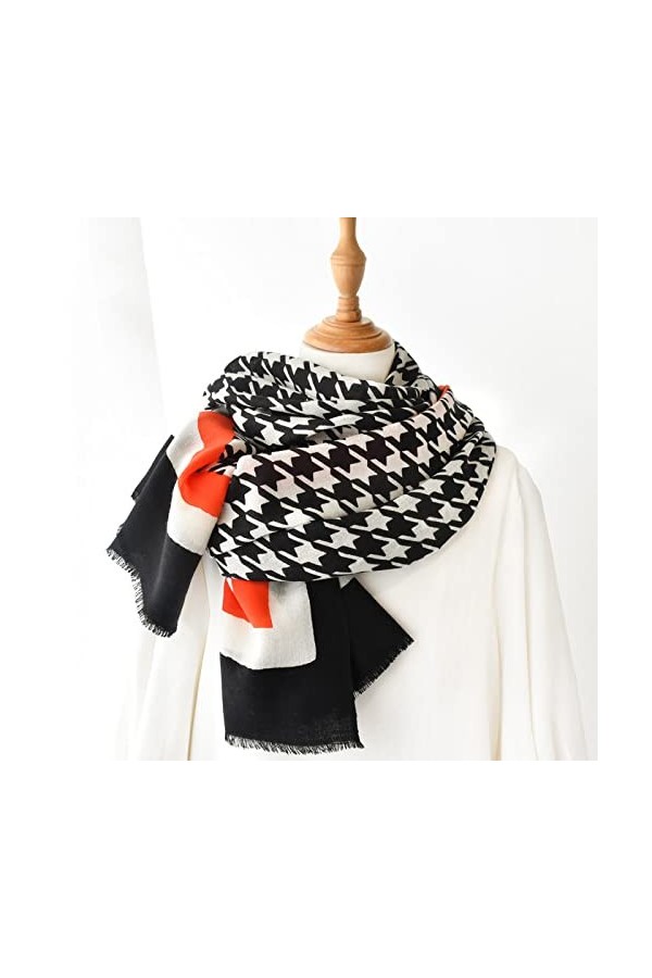 WYCSDD Châle en Laine Classique Noir Blanc Pied-de-Poule Longue écharpe Femmes Mince Mode décontracté Marron Pashmina Bandana