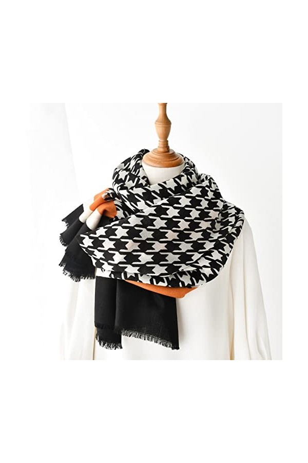 WYCSDD Châle en Laine Classique Noir Blanc Pied-de-Poule Longue écharpe Femmes Mince Mode décontracté Marron Pashmina Bandana