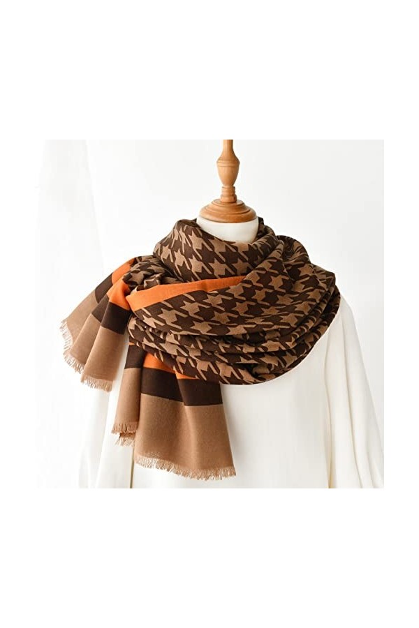 WYCSDD Châle en Laine Classique Noir Blanc Pied-de-Poule Longue écharpe Femmes Mince Mode décontracté Marron Pashmina Bandana