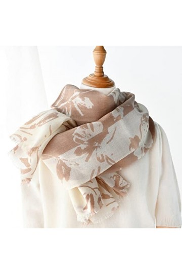 WYCSDD Brique Rouge Wrap Femmes Automne Hiver Mince Longue Écharpe Mode Casual Pashmina Châle Imprimé Fleurs Noir Blanc Laine