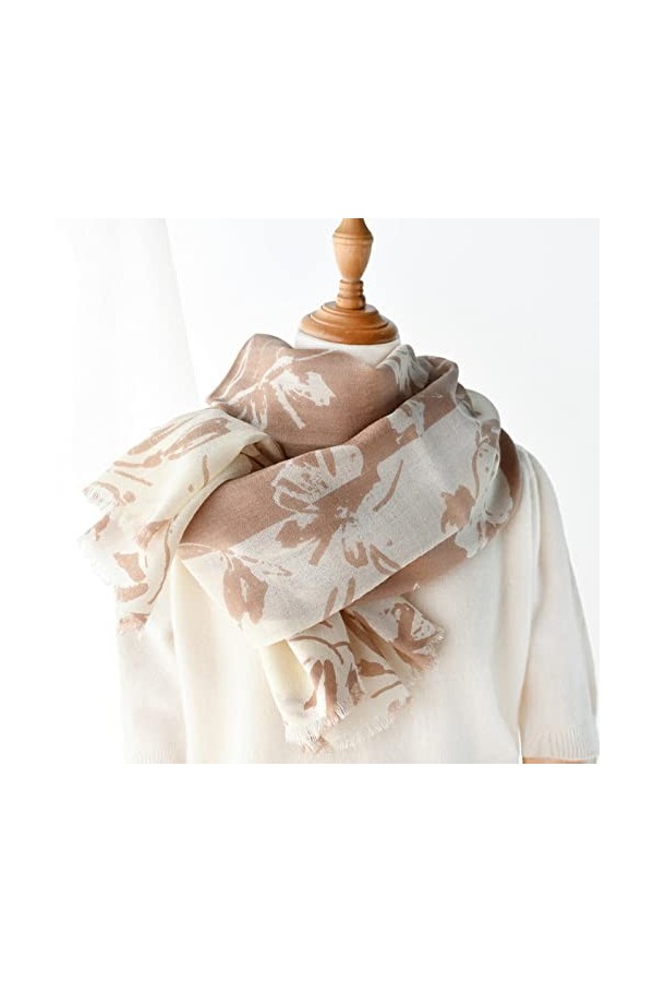 WYCSDD Brique Rouge Wrap Femmes Automne Hiver Mince Longue Écharpe Mode Casual Pashmina Châle Imprimé Fleurs Noir Blanc Laine