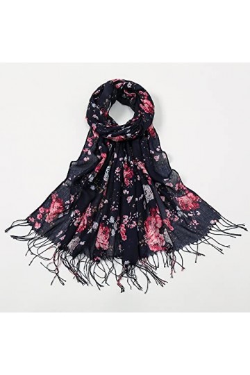 BREWIX Mode Printemps Hijab Musulman, Lady Wrap Pashmina frangé écharpe rétro Floral Gland Viscose châle écharpe écharpes Fou