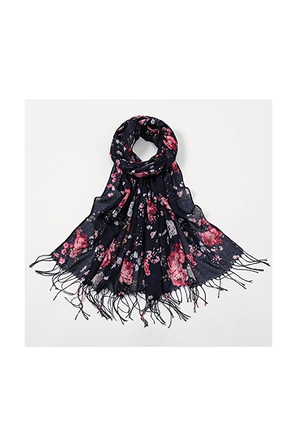 BREWIX Mode Printemps Hijab Musulman, Lady Wrap Pashmina frangé écharpe rétro Floral Gland Viscose châle écharpe écharpes Fou