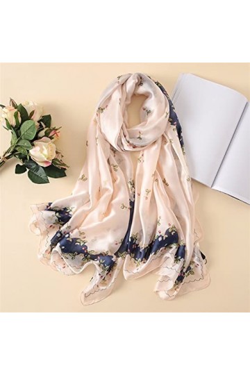 AGOUNOD Soft 100% Naturel Scarf de Soie Femmes Luxury Floral Pashmina Châle Summer Beach Color : C3, Size : 180cm 