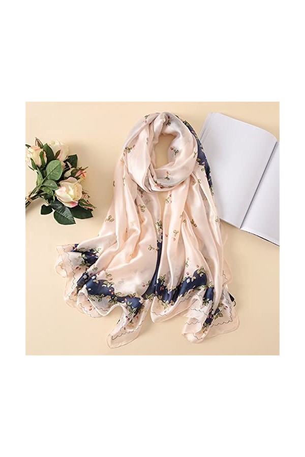 AGOUNOD Soft 100% Naturel Scarf de Soie Femmes Luxury Floral Pashmina Châle Summer Beach Color : C3, Size : 180cm 