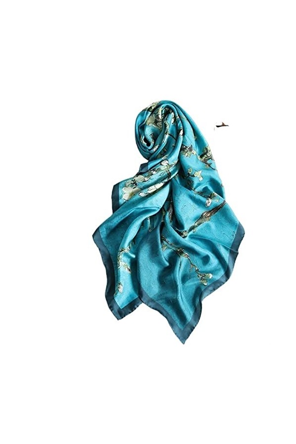 AGOUNOD Écharpe de Soie de Luxe Femmes à lhuile Peinture Arbre châles en Soie Pashmina Dames enveloppe des Foulards Color :