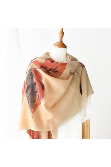 WYCSDD Écharpe en Laine Femmes imprimé Feuilles Automne Hiver Minces Longues écharpes Bandana châle Causal Mode Pashmina Dame