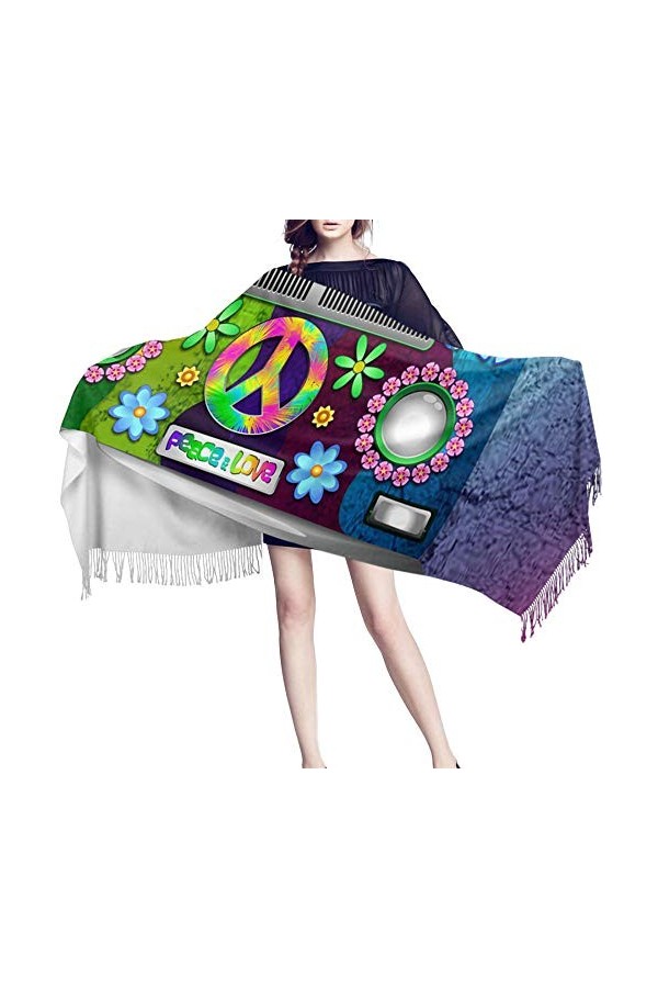 JUGUU Echarpes Cachemire Decontractestation Transport Hippie Arc-En-Ciel Coloré Voiture Cachemire Voyage Châle Écharpe Pashmi