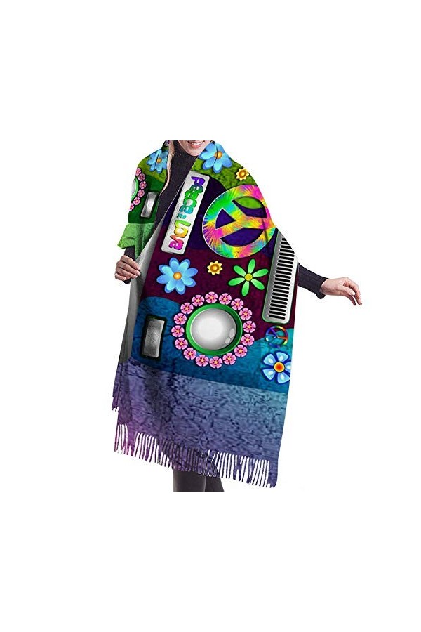 JUGUU Echarpes Cachemire Decontractestation Transport Hippie Arc-En-Ciel Coloré Voiture Cachemire Voyage Châle Écharpe Pashmi