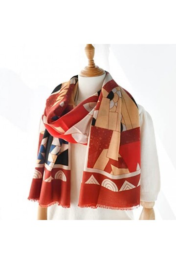 WYCSDD Écharpe en Laine Jaune Femmes Imprimé Automne Hiver Longues Écharpes Mince Chaud Bandana Châle Mode Pashmina Dame,01