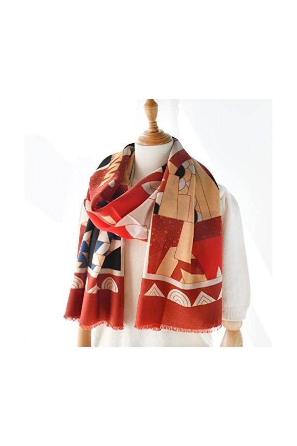 WYCSDD Écharpe en Laine Jaune Femmes Imprimé Automne Hiver Longues Écharpes Mince Chaud Bandana Châle Mode Pashmina Dame,01