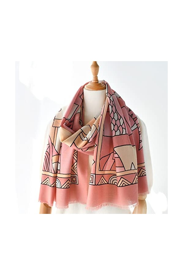 WYCSDD Écharpe en Laine Jaune Femmes Imprimé Automne Hiver Longues Écharpes Mince Chaud Bandana Châle Mode Pashmina Dame,01