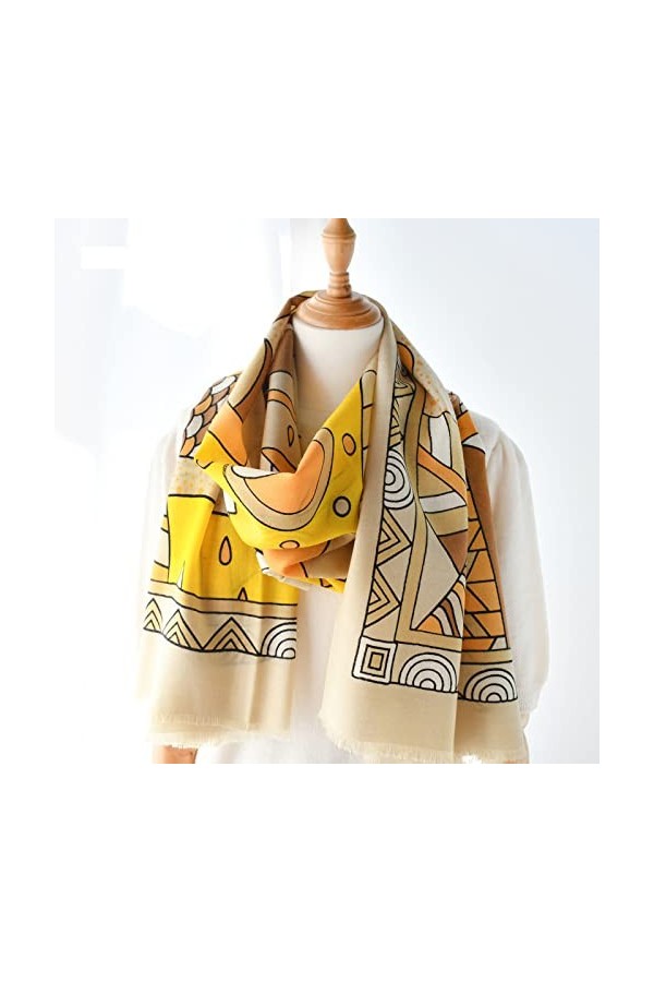 WYCSDD Écharpe en Laine Jaune Femmes Imprimé Automne Hiver Longues Écharpes Mince Chaud Bandana Châle Mode Pashmina Dame,01
