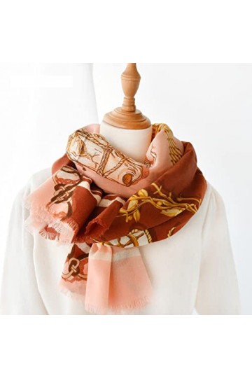 WYCSDD Écharpe en Laine Bleue Femmes Imprimé Chaîne Automne Hiver Mince Longues Écharpes Bandana Châle De Mode Pashmina pour 