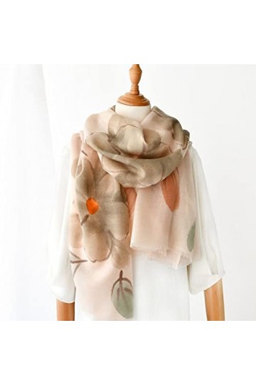 WYCSDD Chinois Brosse Peinture Laine écharpe Femmes Hiver Longues écharpes Mince Chaud Bandana châle Mode Jaune Pashmina Chic