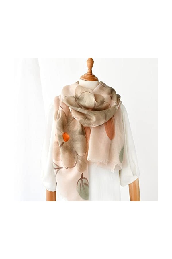 WYCSDD Chinois Brosse Peinture Laine écharpe Femmes Hiver Longues écharpes Mince Chaud Bandana châle Mode Jaune Pashmina Chic