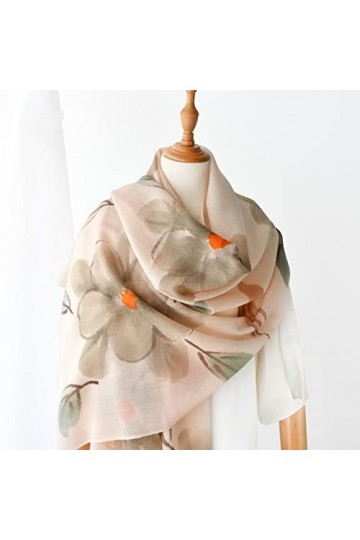 WYCSDD Chinois Brosse Peinture Laine écharpe Femmes Hiver Longues écharpes Mince Chaud Bandana châle Mode Jaune Pashmina Chic