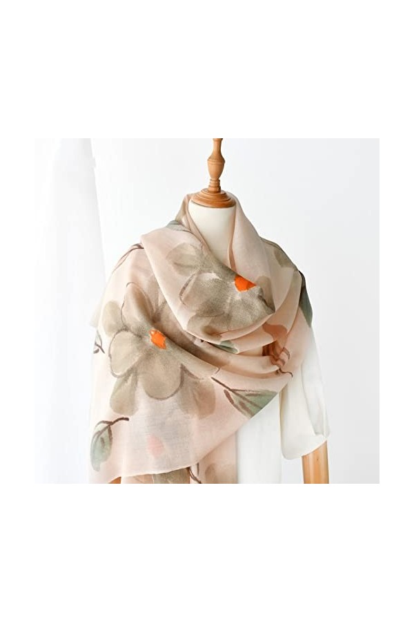 WYCSDD Chinois Brosse Peinture Laine écharpe Femmes Hiver Longues écharpes Mince Chaud Bandana châle Mode Jaune Pashmina Chic