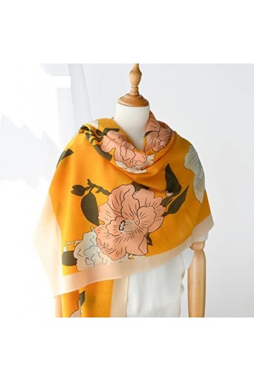 WYCSDD Nouveau Écharpe en Laine Rouge Femmes Imprimé Fleurs Automne Hiver Mince Longues Écharpes Bandana Châle De Mode Jaune 