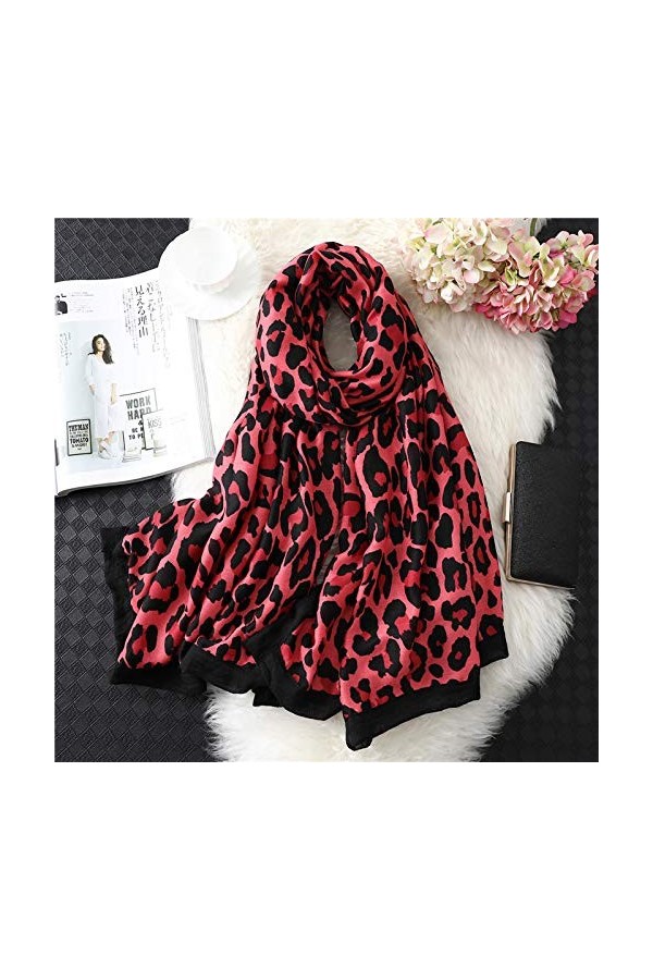 Bywenzai Foulard Designer Marque Femmes Foulard Imprimé Léopard Coton Grande Taille Pashmina Dame Châles Hiver Chaud Motif An