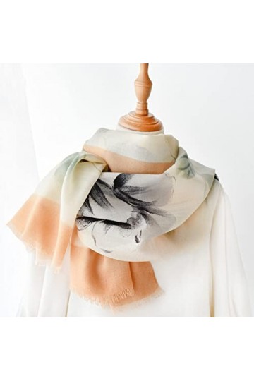 WYCSDD Chinois Brosse Peinture Laine Écharpe Femmes Hiver Longues Écharpes Mince Chaud Bandana Châle Causal Rose Pashmina Wra