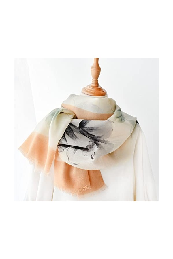 WYCSDD Chinois Brosse Peinture Laine Écharpe Femmes Hiver Longues Écharpes Mince Chaud Bandana Châle Causal Rose Pashmina Wra