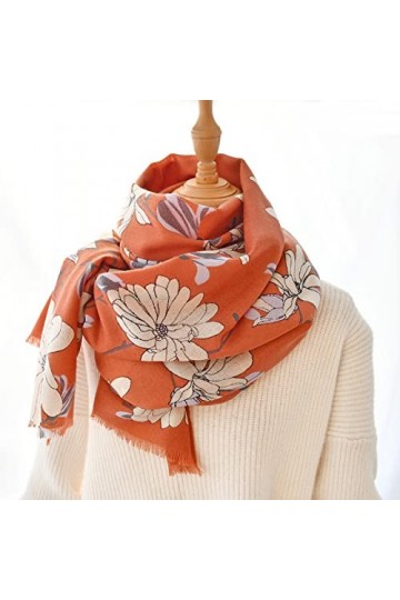WYCSDD Écharpe en Laine Marron Femmes Imprimé Magnolia Automne Hiver Longues Écharpes Mince Chaud Bandana Châle De Mode Rose 