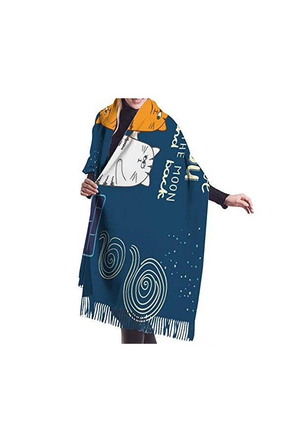 JUGUU Echarpes Cachemireécharpe DHiver Pour Femmes Avec Deux Chats De Bande Dessinée Sur Le Plafond Foulards En Cachemire Ch