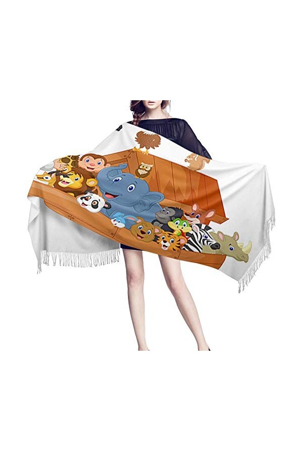 JUGUU Echarpes Et Foulardsécharpe DHiver Pour Femmes Noah S Ark Écharpe De Personnage De Dessin Animé Animal Bateau Chaud Éc