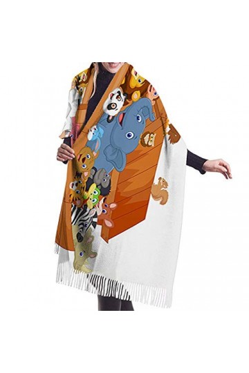 JUGUU Echarpes Et Foulardsécharpe DHiver Pour Femmes Noah S Ark Écharpe De Personnage De Dessin Animé Animal Bateau Chaud Éc
