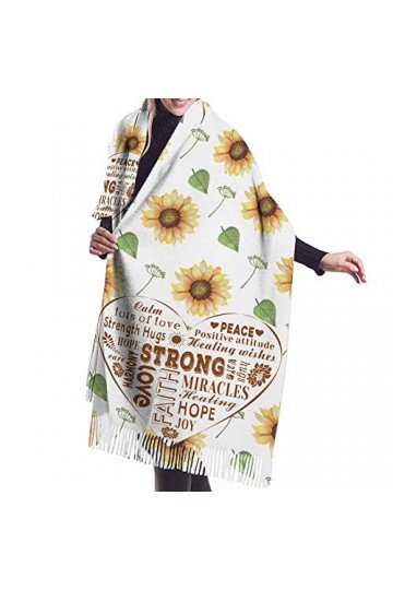 JUGUU Echarpes Et Foulardsfemmes Écharpe Printemps Hiver Tournesol Amour Mots De Guérison Écharpes En Cachemire Chaud Châles 