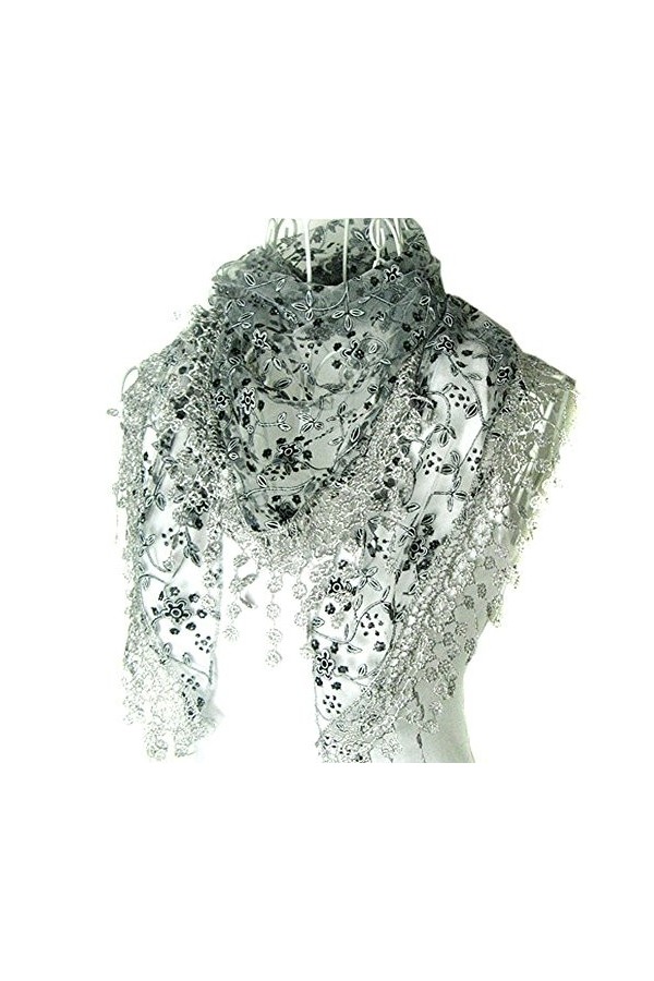 ZUMUii Butterme Femmes Dentelle Glands Burnout Pure Impression Florale Triangle écharpe col châle Wrap élégants Wraps Écharpe