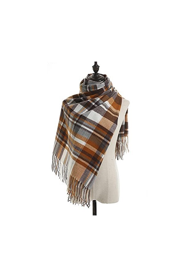 TOBILE Écharpe Femmes Imitation Simple Cashmere Plaid Scarf Hiver Écharpe À Franges Chauds-C1