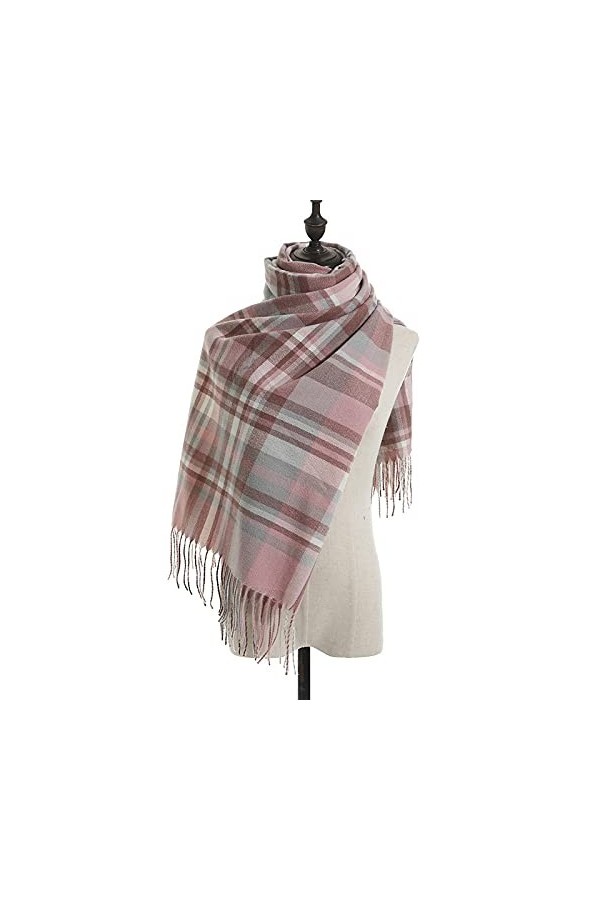 TOBILE Écharpe Femmes Imitation Simple Cashmere Plaid Scarf Hiver Écharpe À Franges Chauds-C1