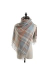 TOBILE Écharpe Femmes Imitation Simple Cashmere Plaid Scarf Hiver Écharpe À Franges Chauds-C1