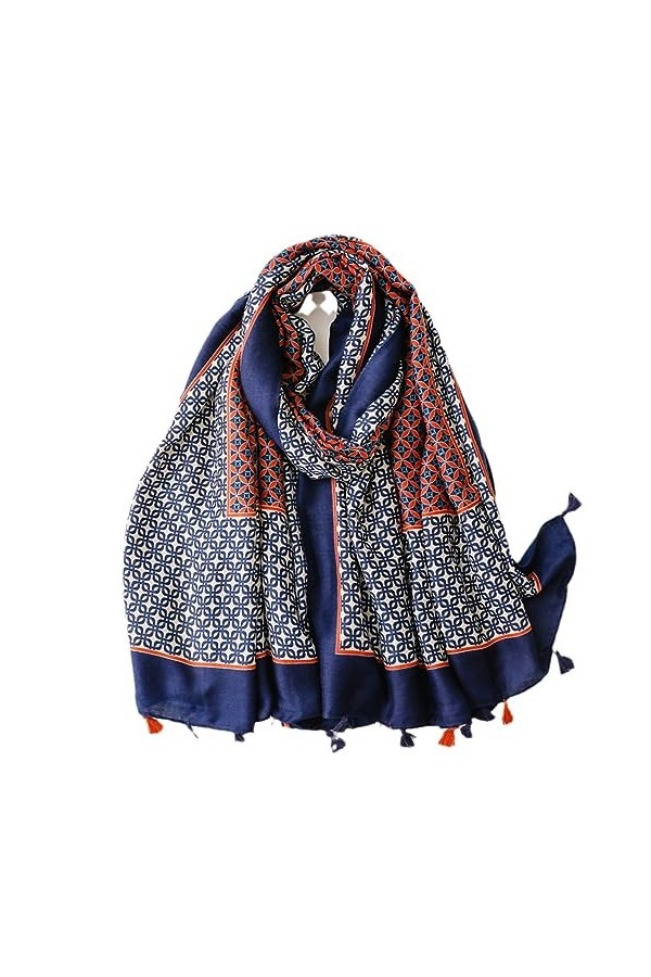 RILOOP Châle en Viscose à pampilles géométriques pour femme, écharpe Pashmina, Hijab musulman, mode automne