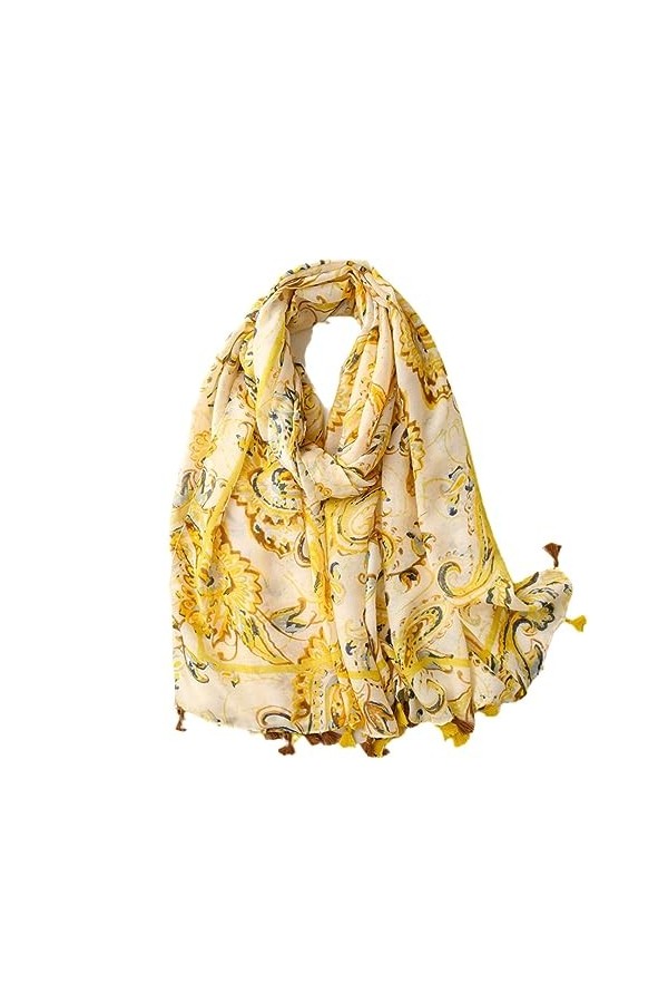 RILOOP Châle en Viscose à pampilles florales pour femmes, écharpe enveloppante Pashmina, étole musulmane, Hijab
