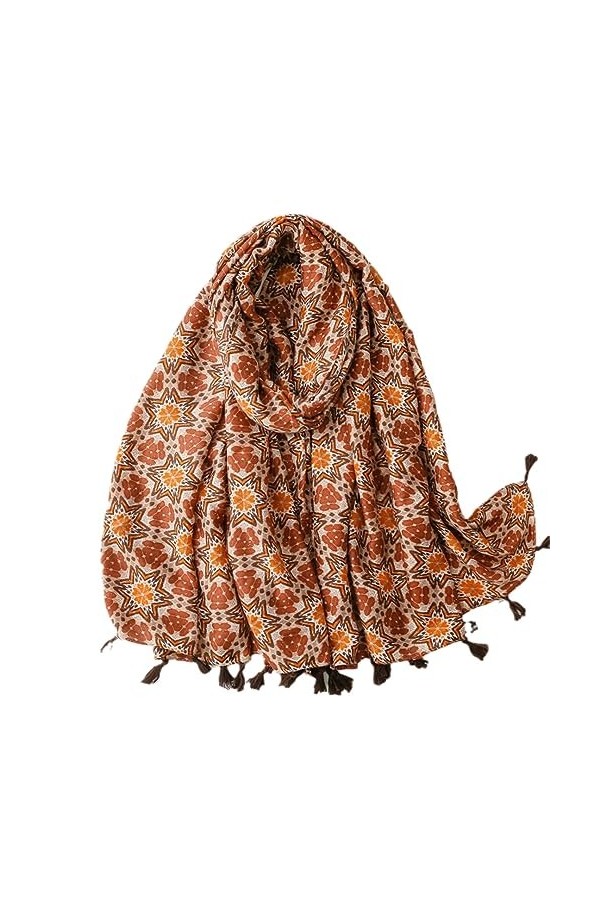 RILOOP Foulards en Viscose de coton pour femmes, châles à pampilles florales géométriques, enveloppes Pashmina musulmanes
