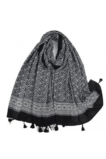 RILOOP Écharpe en Viscose à pampilles florales ethniques pour femmes, châles et enveloppes doux imprimés, Pashmina, casquette