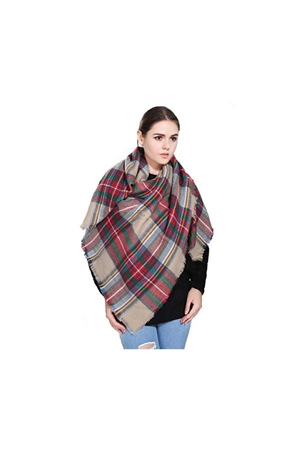 DORRISO Classique Femme Écharpe Grand Tartan Echarpe Châle Automne Hiver Chaud Écharpe Grand Plaid Pashmina Écharpe Châle Wra