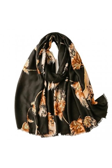 RILOOP Châle en Viscose à franges florales, plumes scintillantes, écharpe enveloppante Pashmina, Hijab musulman