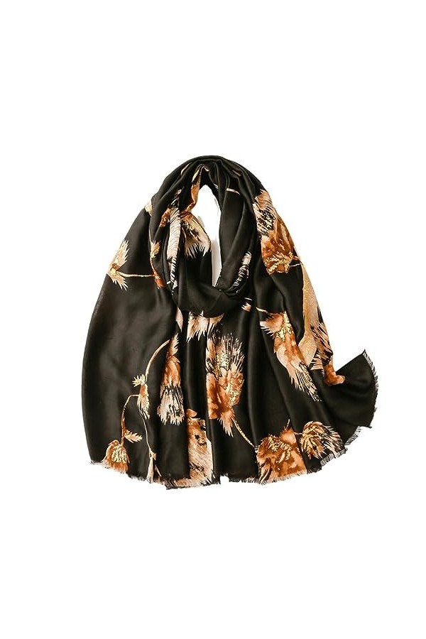 RILOOP Châle en Viscose à franges florales, plumes scintillantes, écharpe enveloppante Pashmina, Hijab musulman