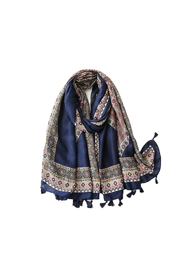 RILOOP Châle en Viscose à pampilles géométriques ethniques, écharpe enveloppante Pashmina, casquette Hijab musulmane, mode au