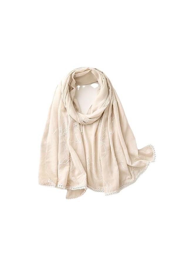 RILOOP Écharpe en Viscose florale avec point de dentelle, châles et enveloppes pour dame, Pashmina, étole, Hijab musulman, au