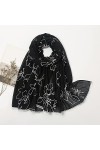 MORYEN Écharpe châle en viscose florale en dentelle brodée unie, Hijabs au point musulman enveloppe des écharpes Pashmina Sto