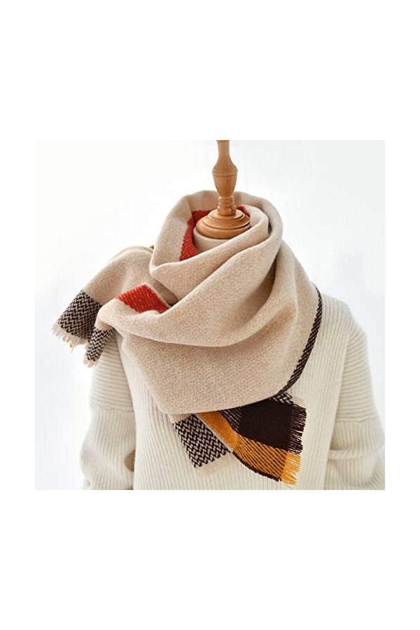 WYCSDD Châle en Laine Classique Abricot Gris Longue écharpe Femmes Hiver Gland Cape Mode décontracté Bandana Chaud Pashmina é